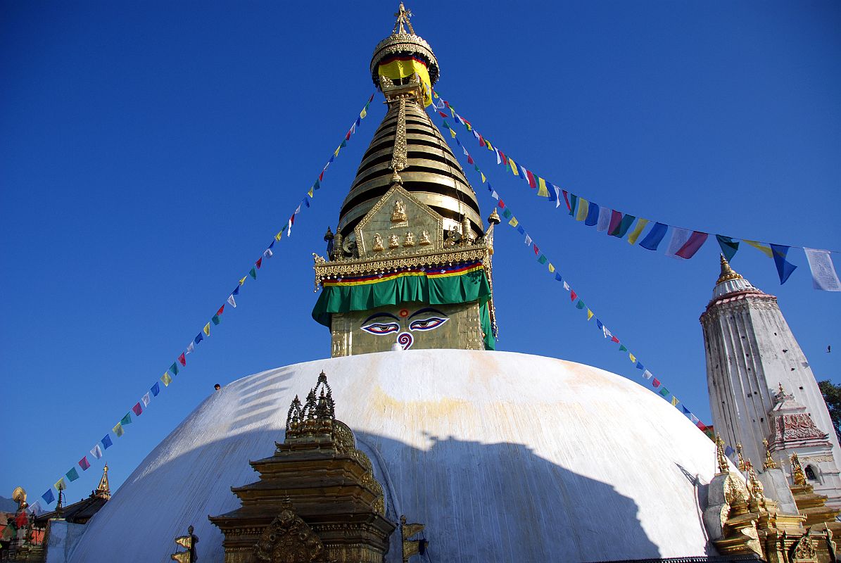 Kathmandu Swayambhunath 25 Swayambhunath Stupa In Early Morning Sun With Pratapura Shikhara To Right 